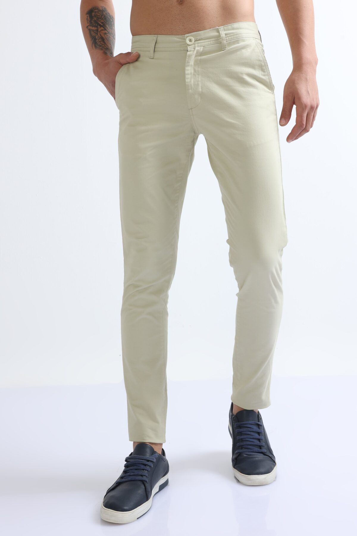 Men Slim Fit Cotton Twill Pants | Dark Beige