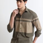 Olive Crushed Panel Shirt with a Stylish Look for Men