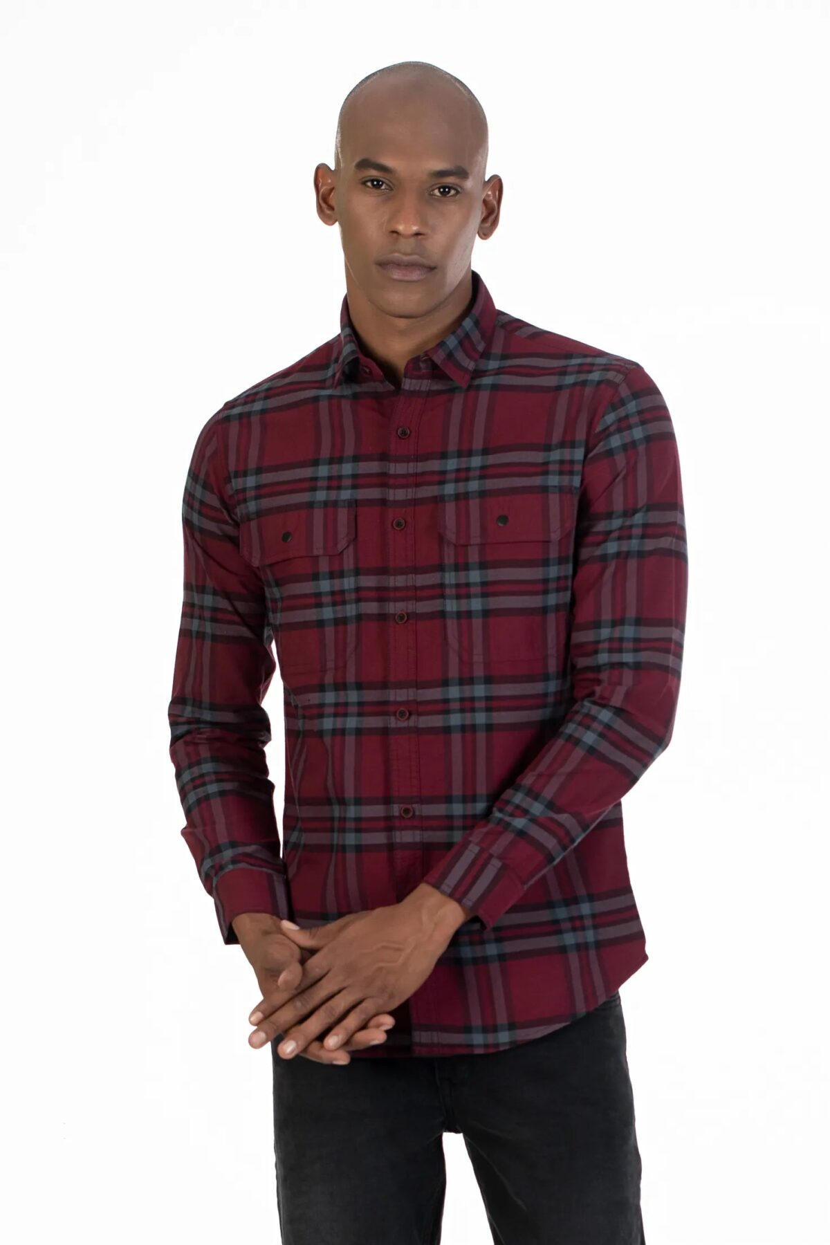 Men Maroon Windowpane Shirt | Burgundy Blaze