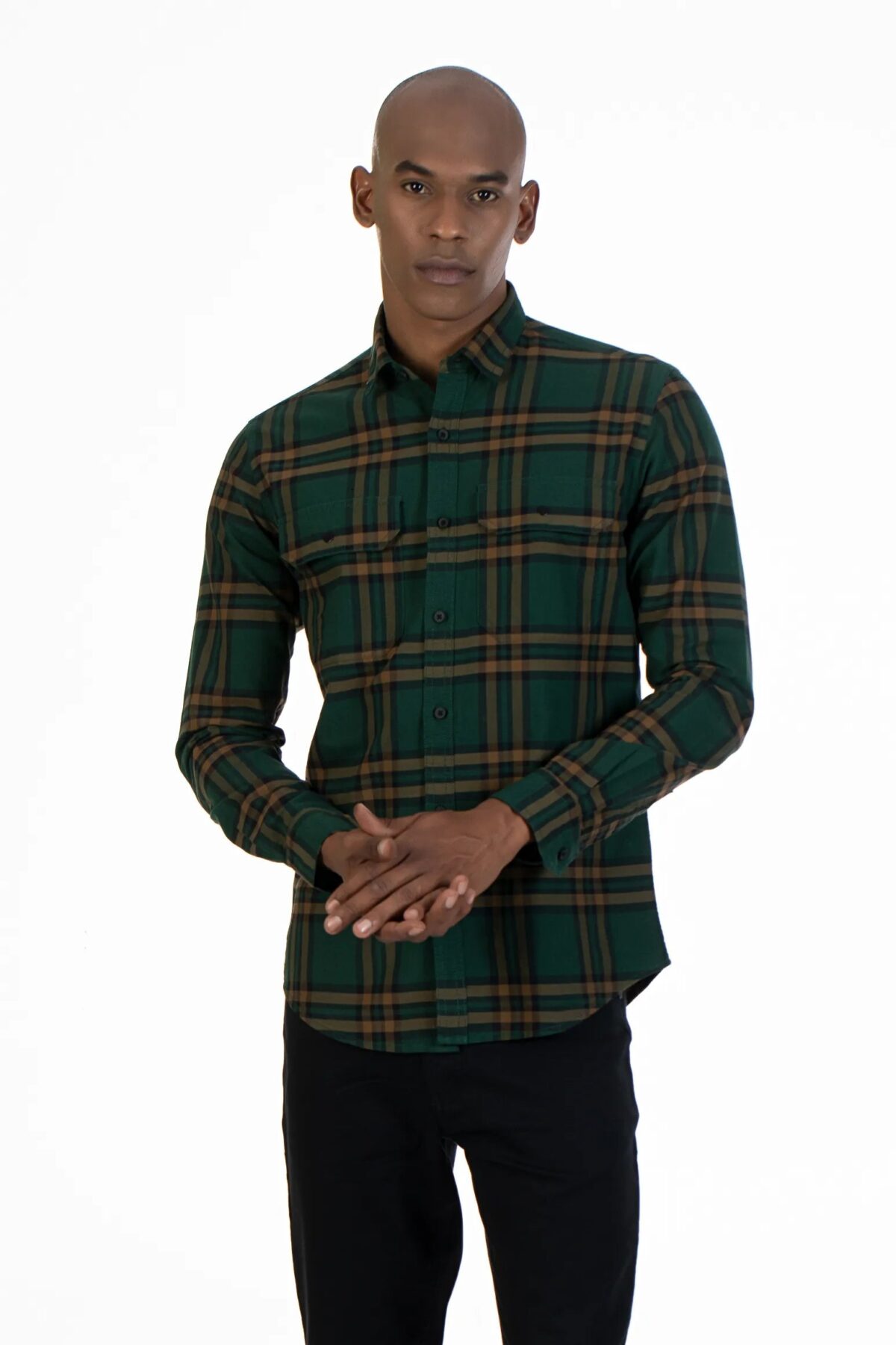 Men Green Flap Windowpane Shirt | Alpine Forest