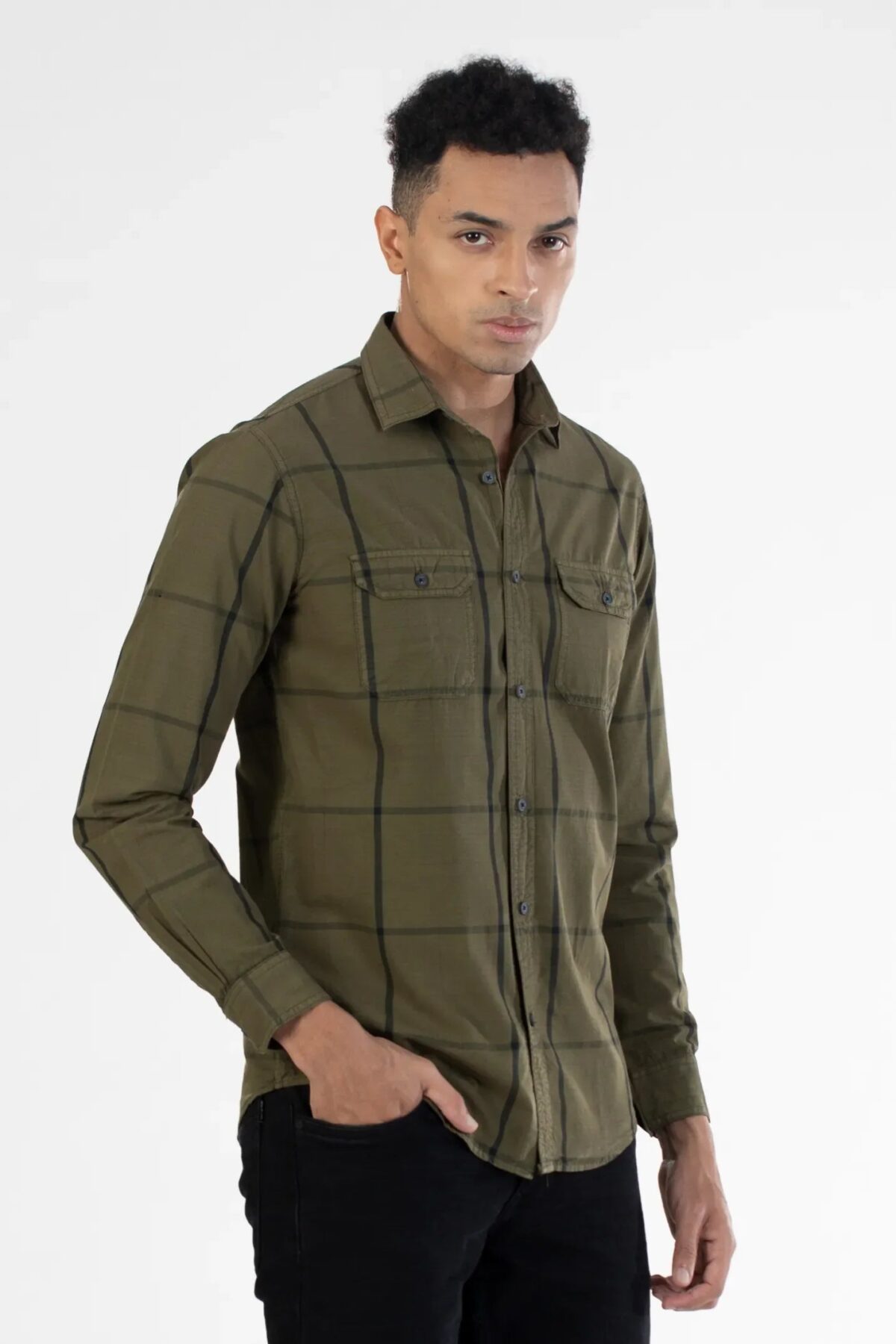 Men Khaki Twill Check Shirt | Desert Horizon