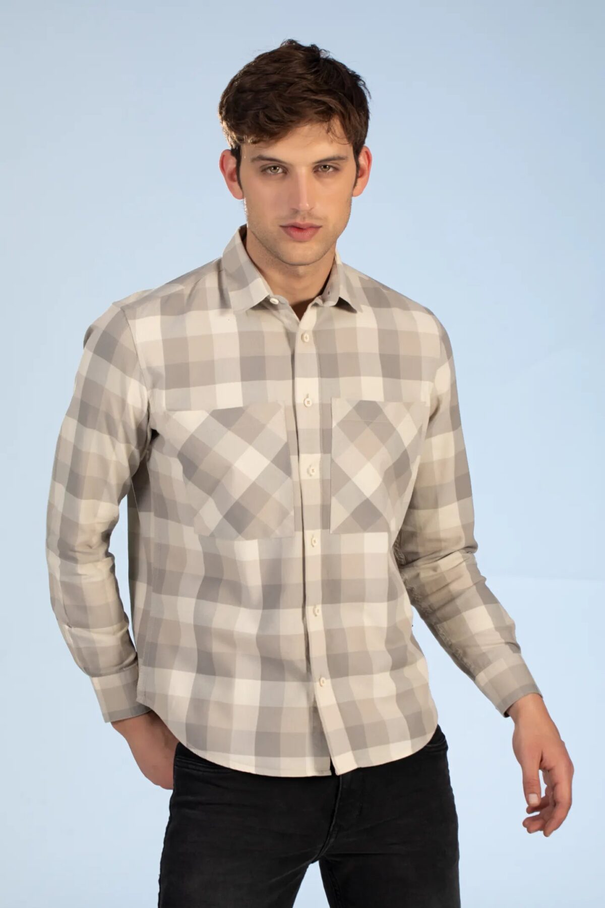 Men Beige  Plaid Shirt | Wheat