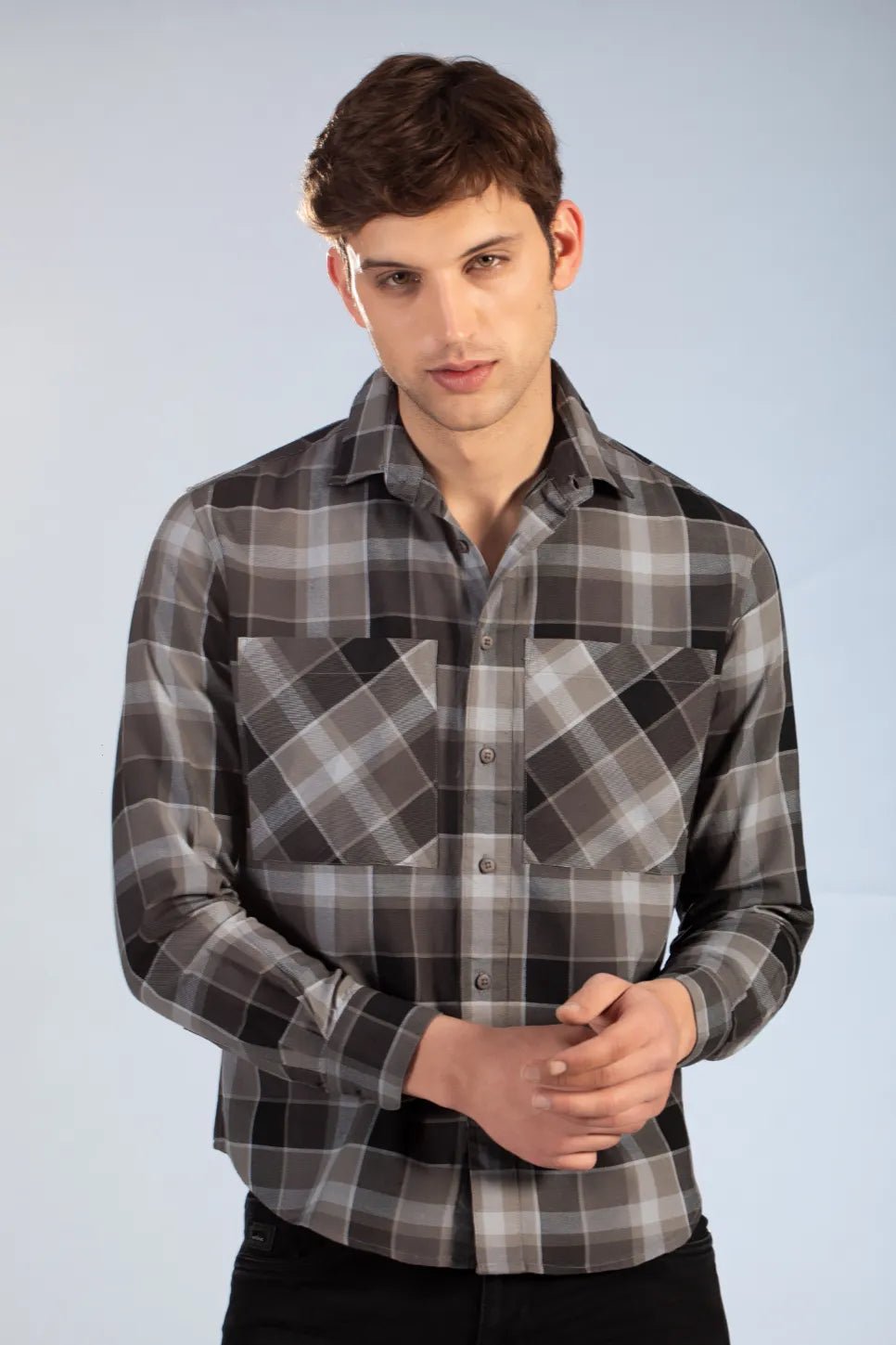 Men Black & Grey Modern Check Shirt | Midnight