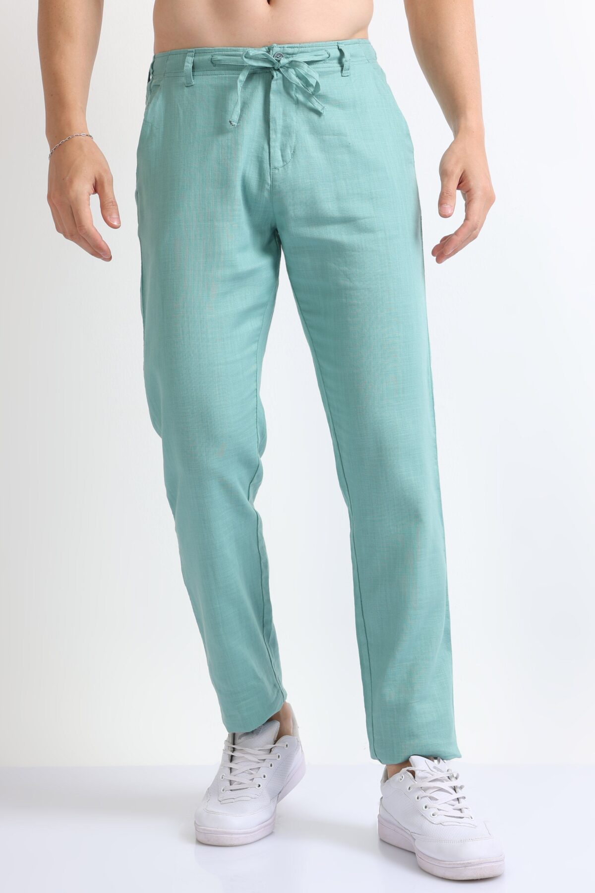 Men Relaxed Linen Drawstring Pants | Green