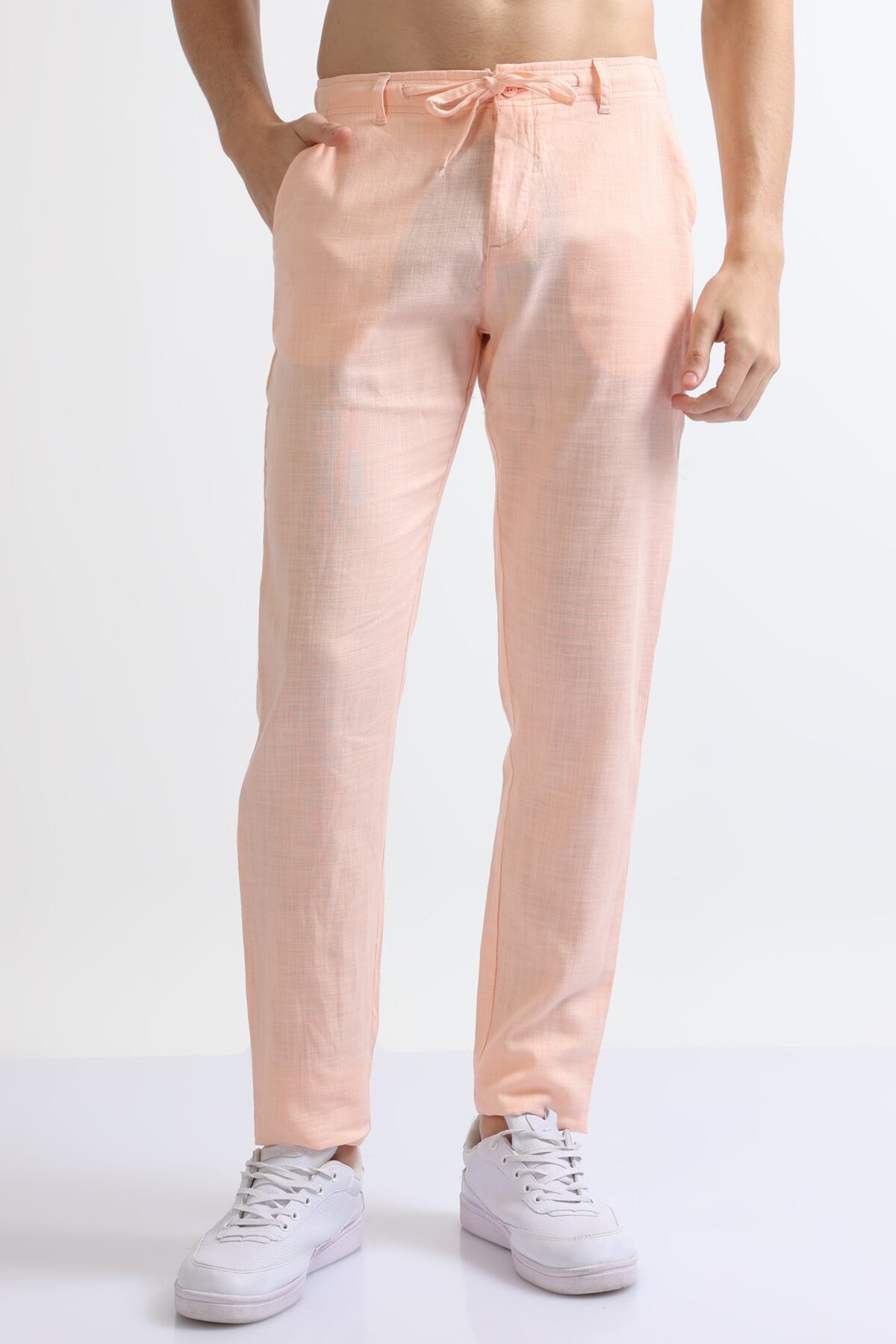Men Relaxed Linen Drawstring Pants | Orange