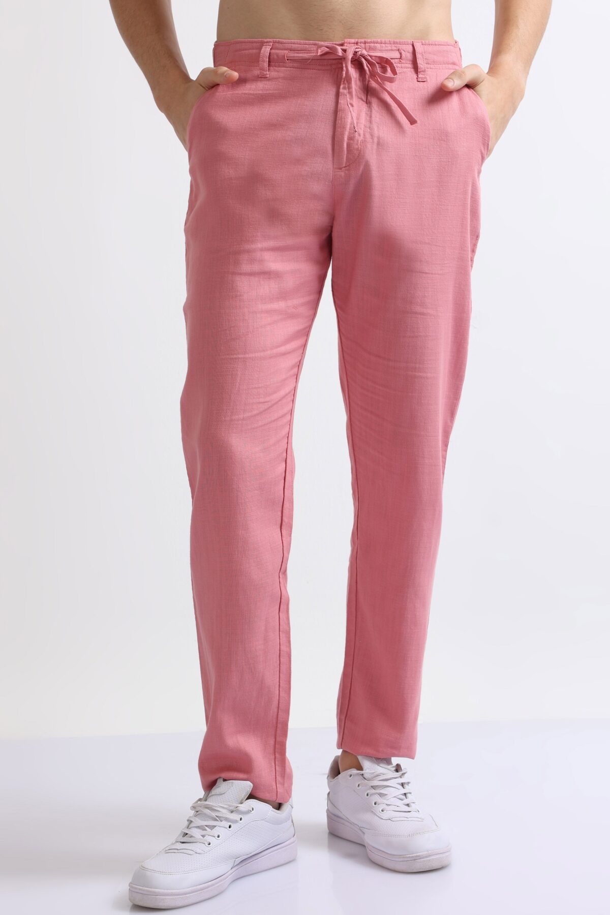 Men Relaxed Linen Drawstring Pants | Peach