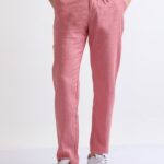 Men Relaxed Linen Drawstring Pants | Peach