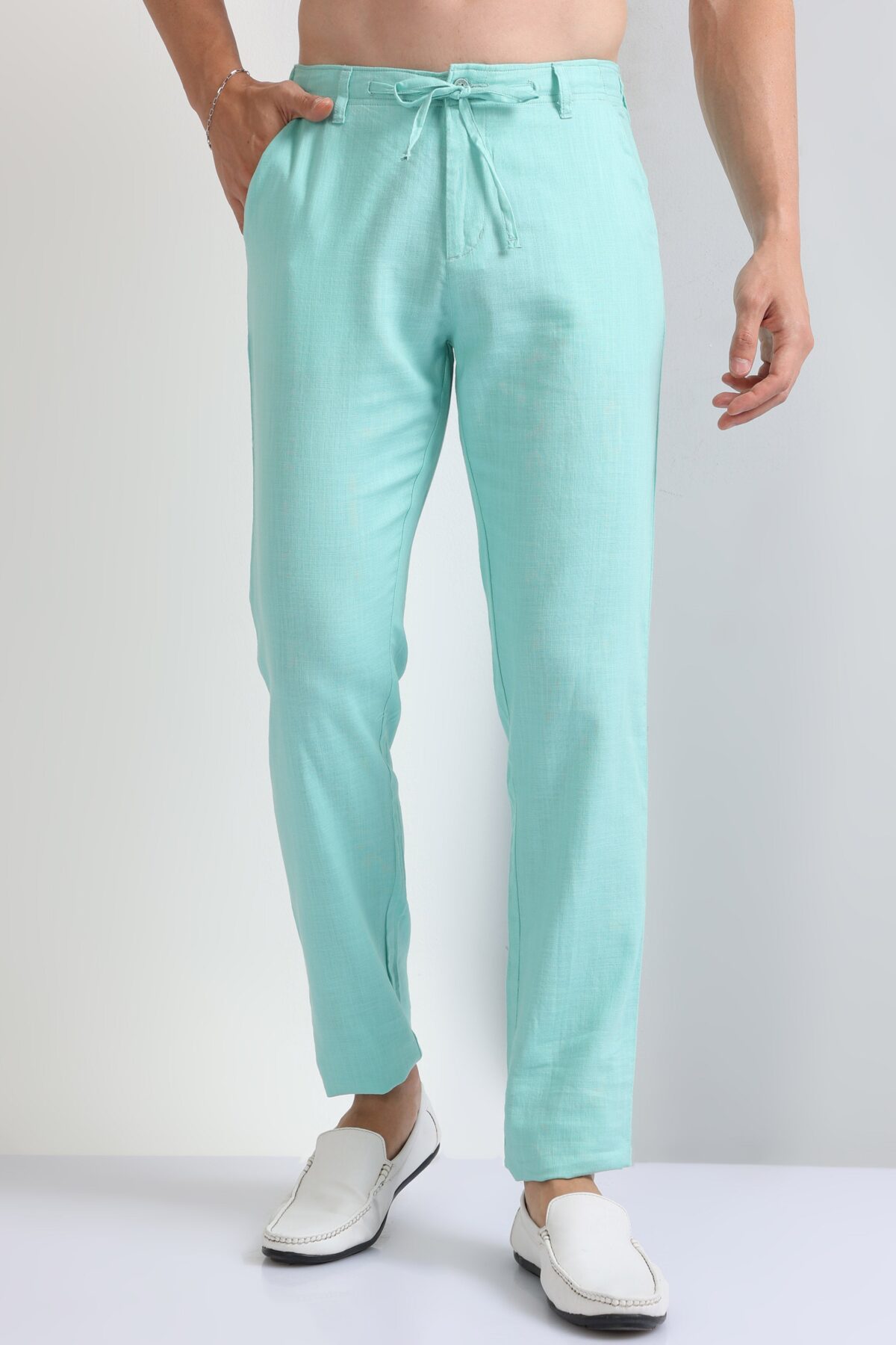 Men Relaxed Linen Drawstring Pants | Mint