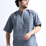 Grey Chinese Collar Men Fashionable Shirt