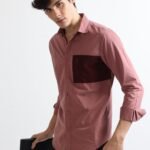 Rust Corduroy Shirt with Stylish Popline Pocket for Men