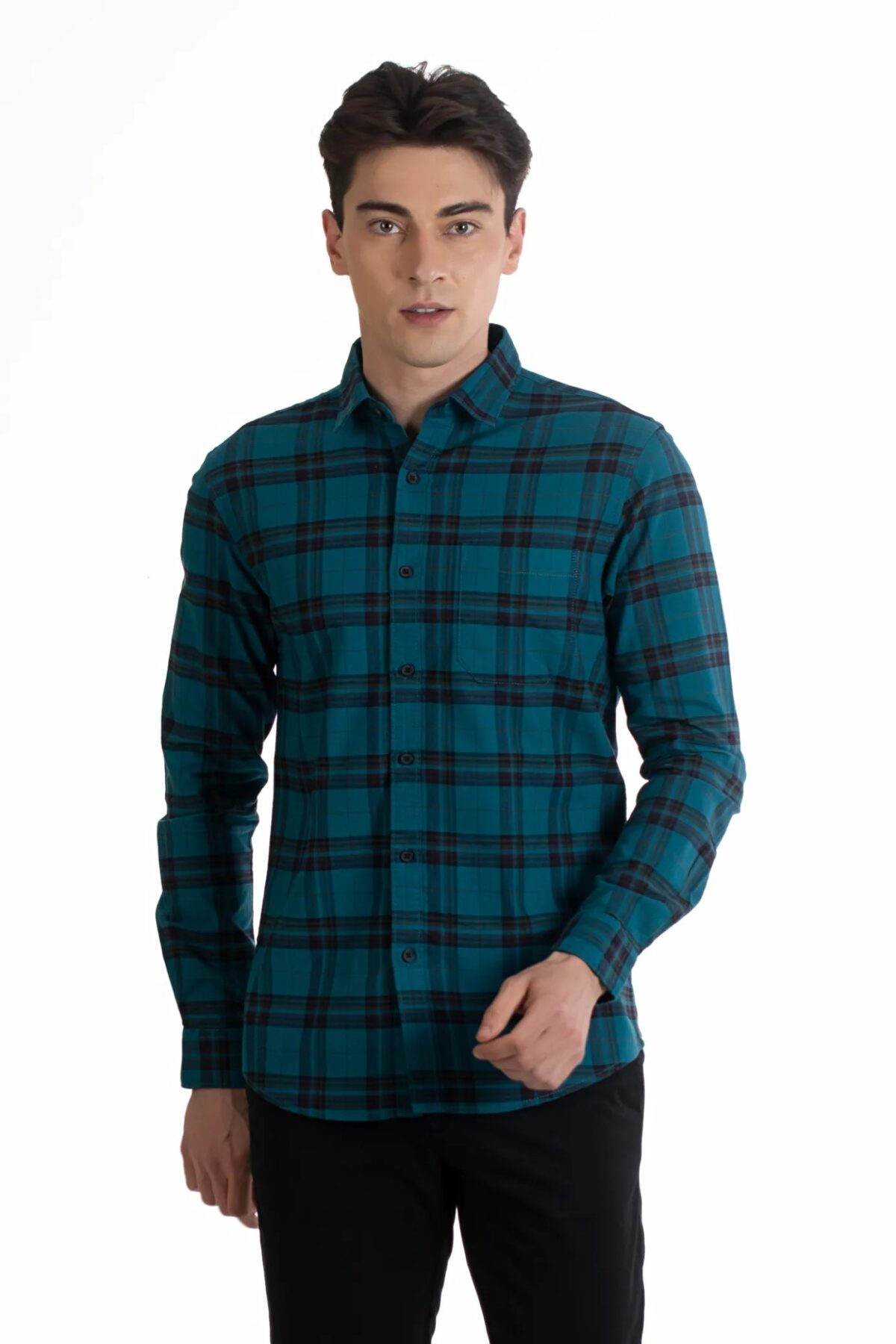 Men Black Dupplin Check Shirt | Obsidian Grid