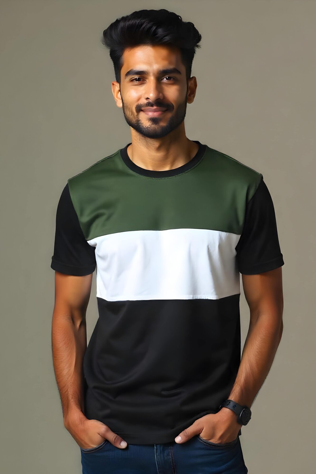 Trending Tri-Color Soft Block Cotton T-Shirt for Men