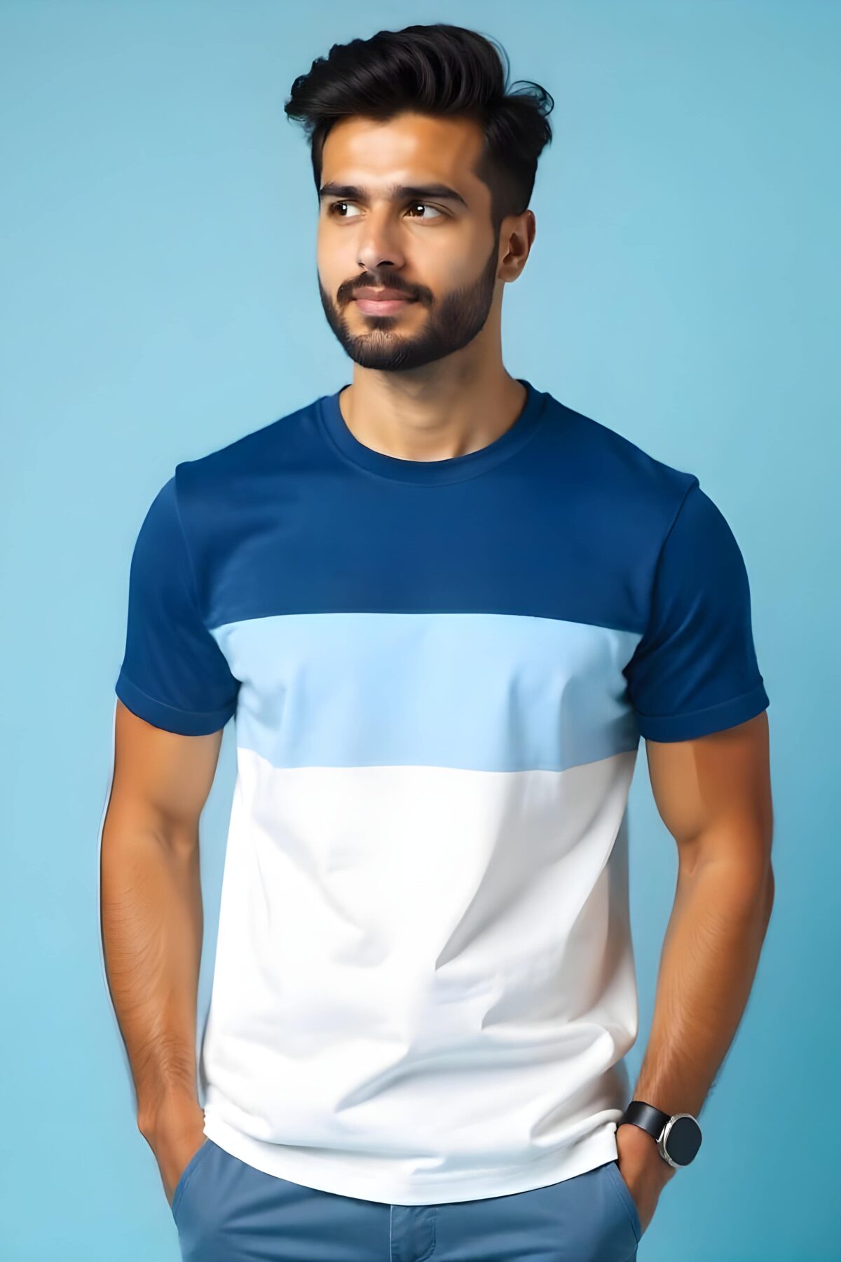 Modern Tri-Color Cotton T-Shirt for Men
