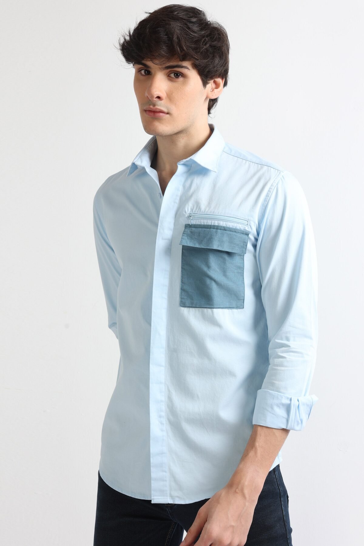 Sky Blue Shirt with Stylish Hidden Pocket for Men