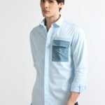 Sky Blue Shirt with Stylish Hidden Pocket for Men
