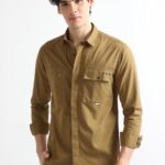 Khaki Single Pocket Shirt with Hidden Pocket Design for Men