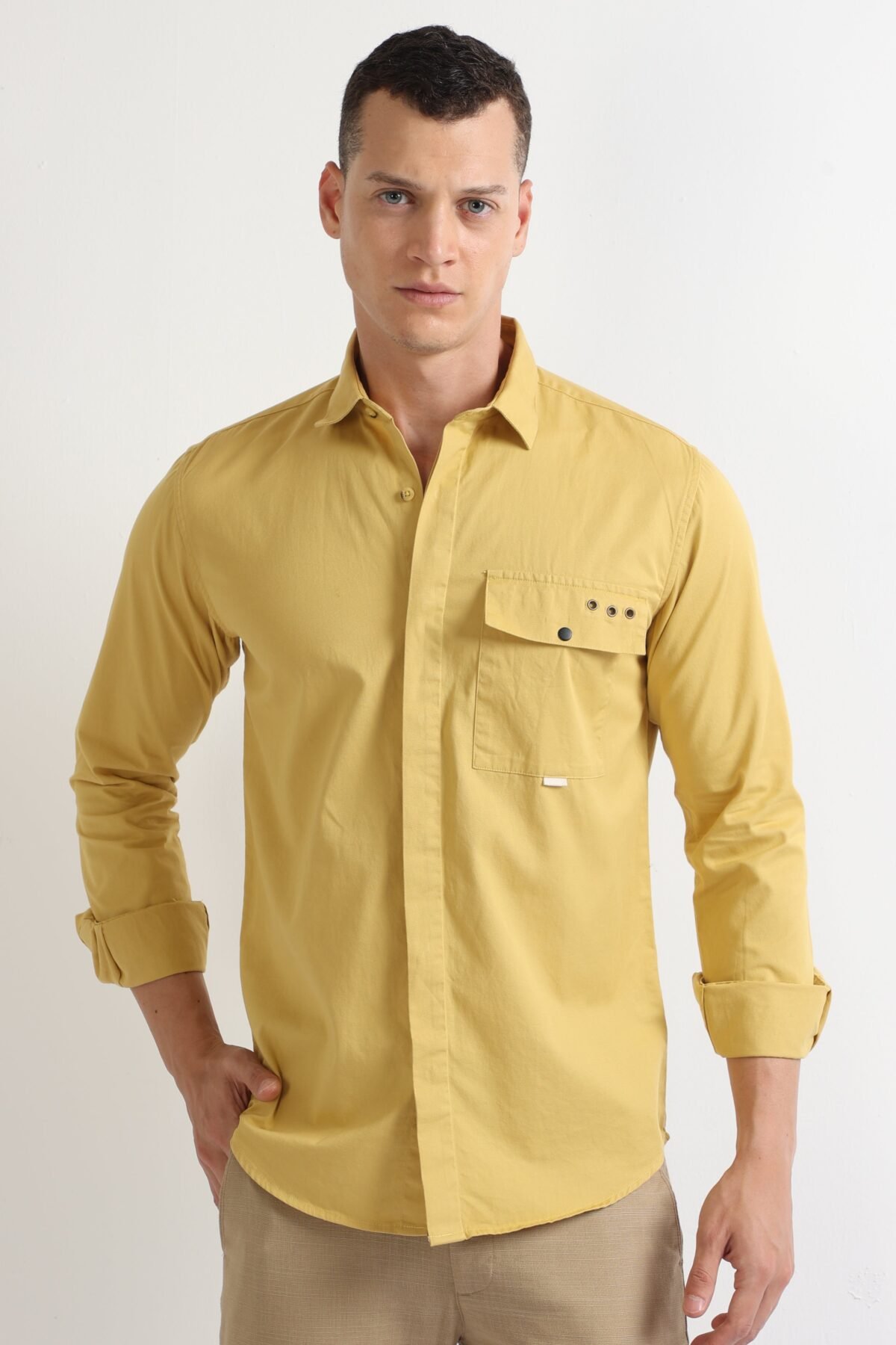 Yellow Single Pocket Shirt with Hidden Pocket Design for Men