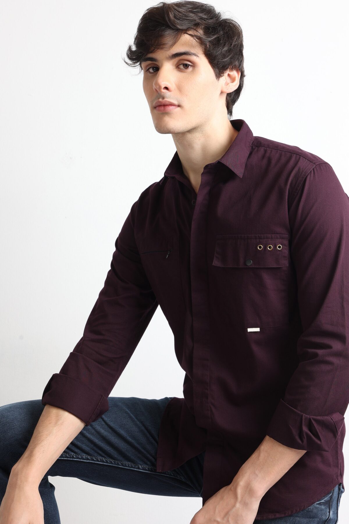Maroon Single Pocket Shirt with Hidden Pocket Style for Men