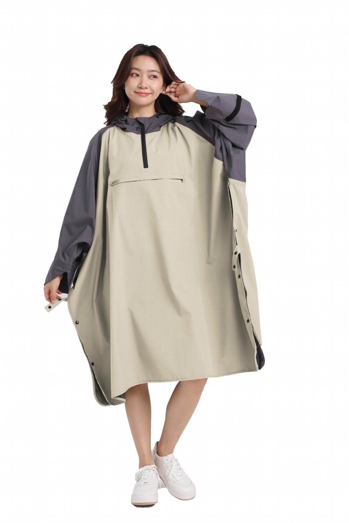 Women's White Long Waterproof Poncho Raincoat Lightweight Rainwear