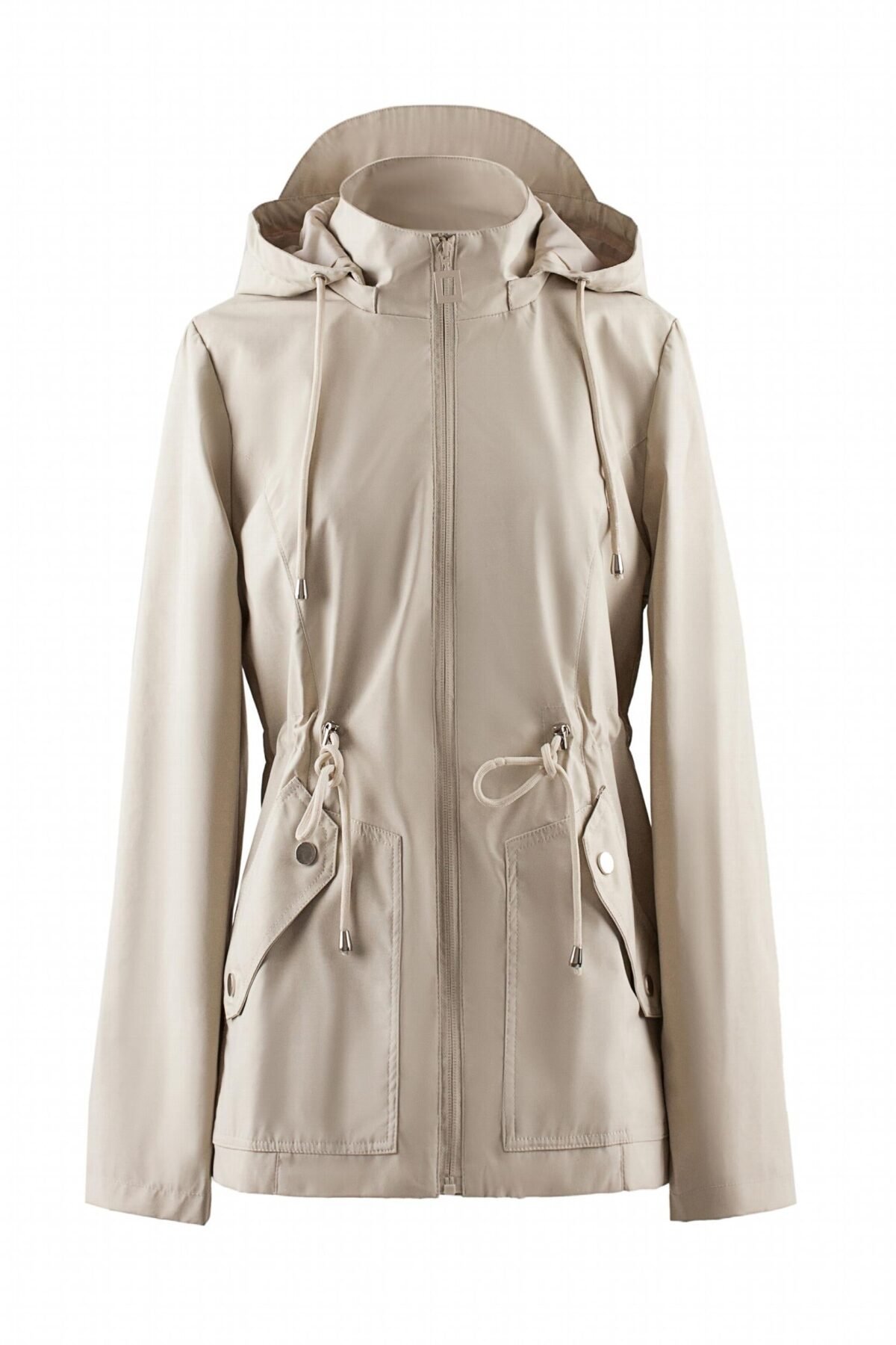 Women's Beige Waterproof Windbreaker Raincoat Stylish Outdoor Rainwear