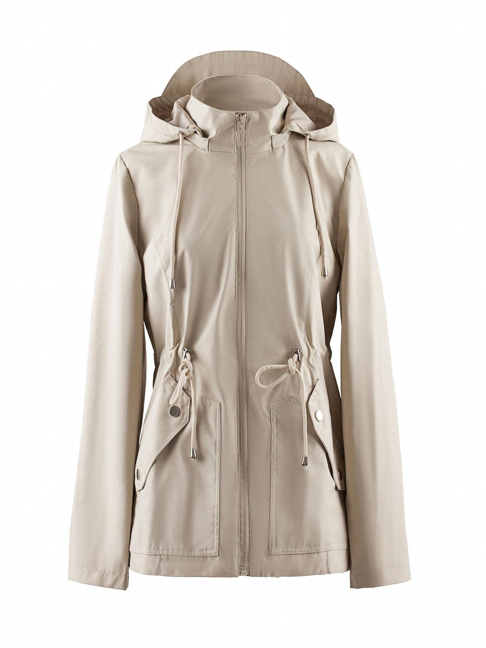 Women's Beige Waterproof Windbreaker Raincoat Stylish Outdoor Rainwear
