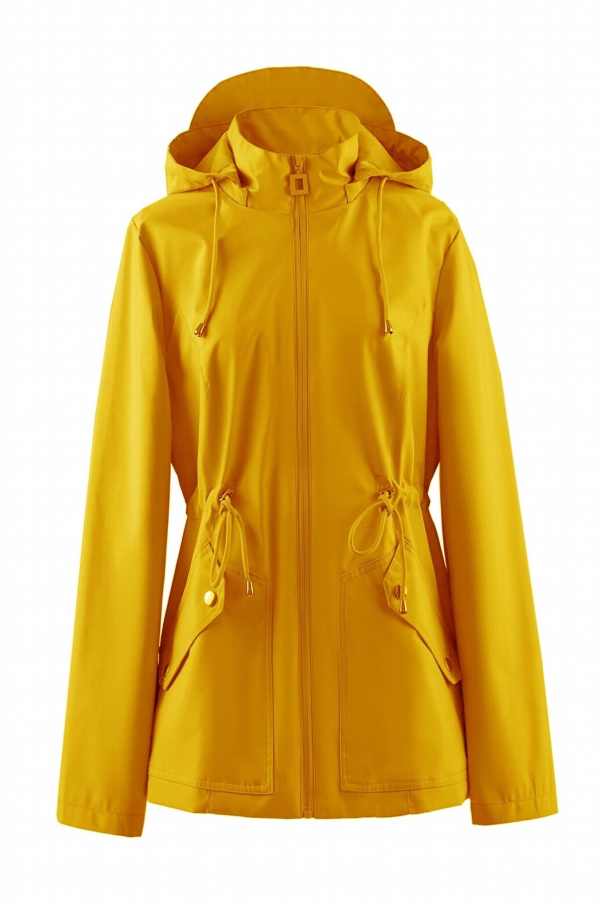 Women's Yellow Waterproof Windbreaker Raincoat Hooded Rainwear