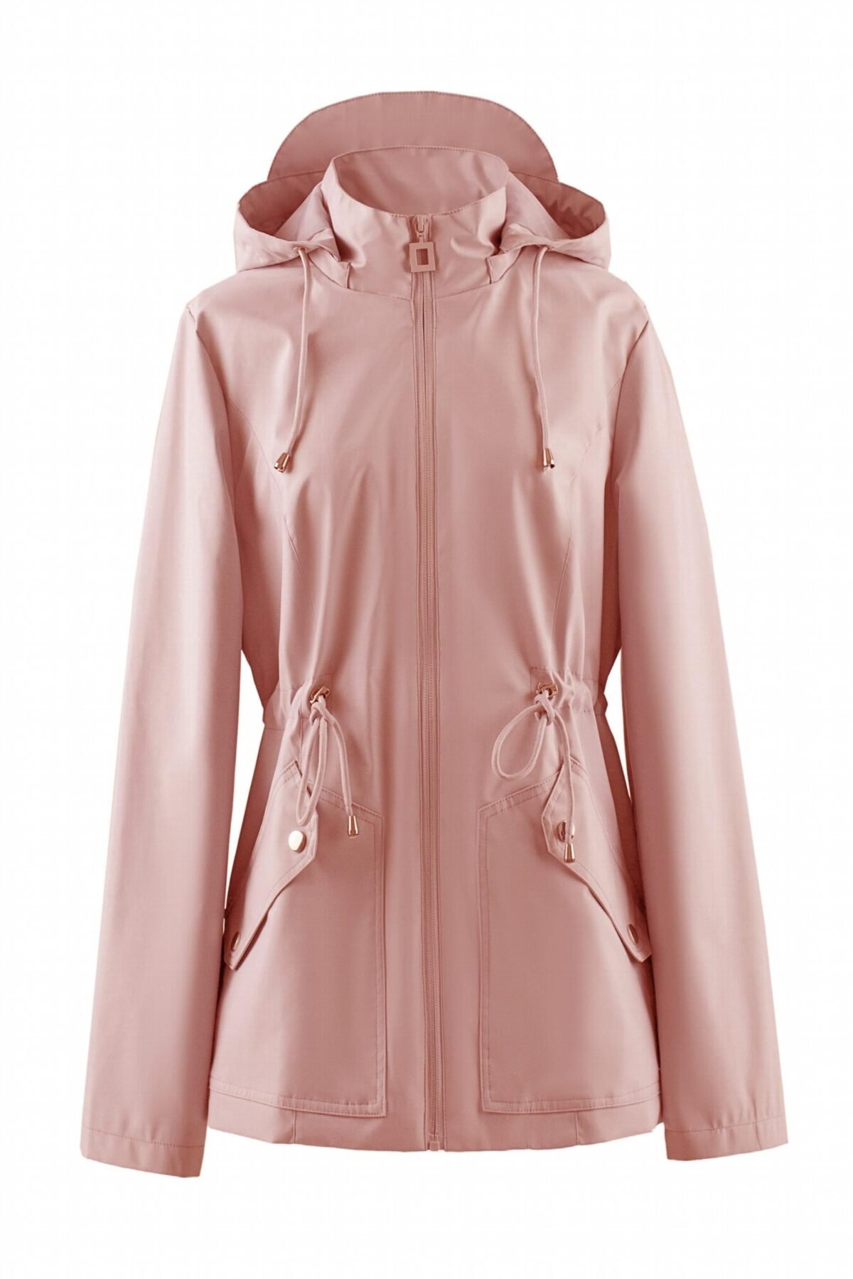 Women's Pink Waterproof Windbreaker Raincoat with Hood Rain Protection