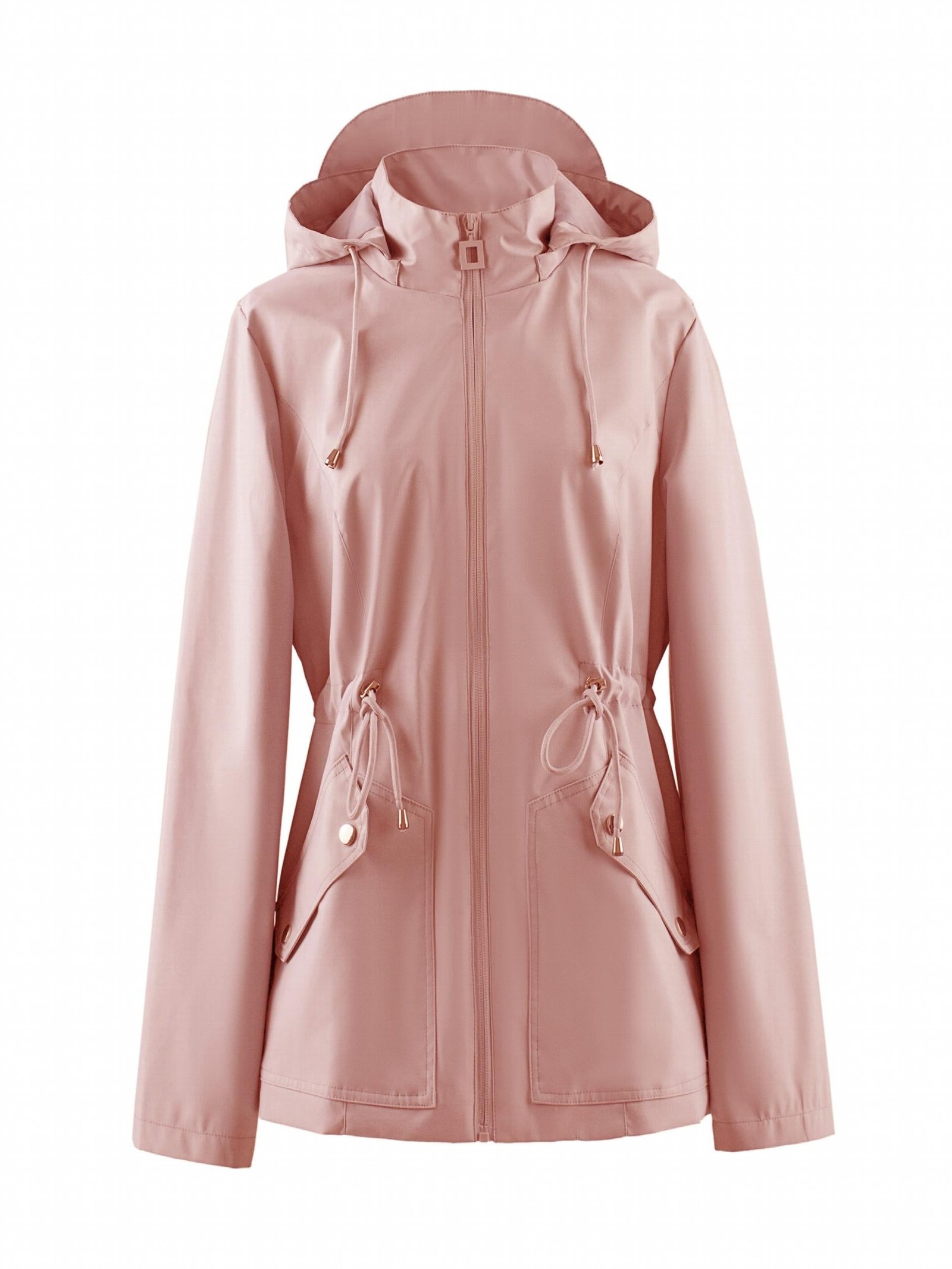Women's Pink Waterproof Windbreaker Raincoat with Hood Rain Protection