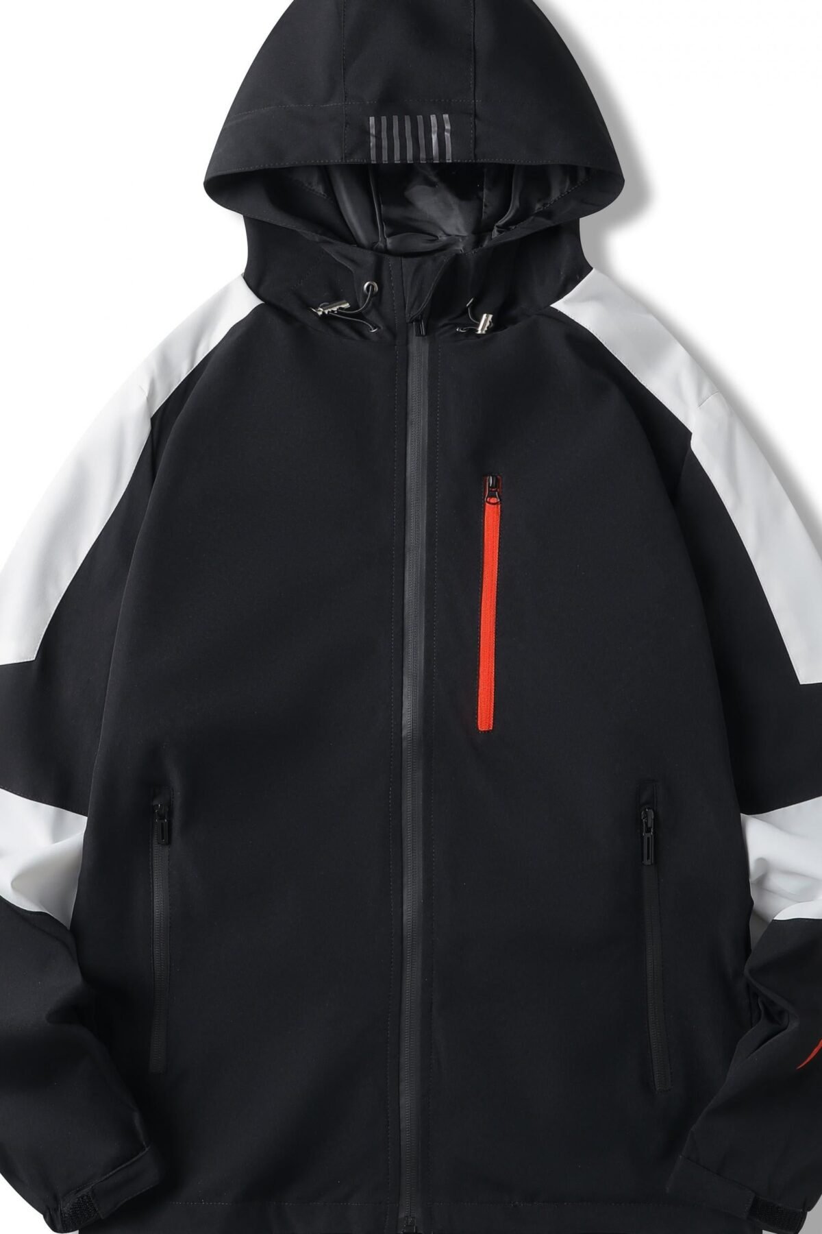 Men's Hooded Black Waterproof Rain Jacket Lightweight Outdoor Rainwear