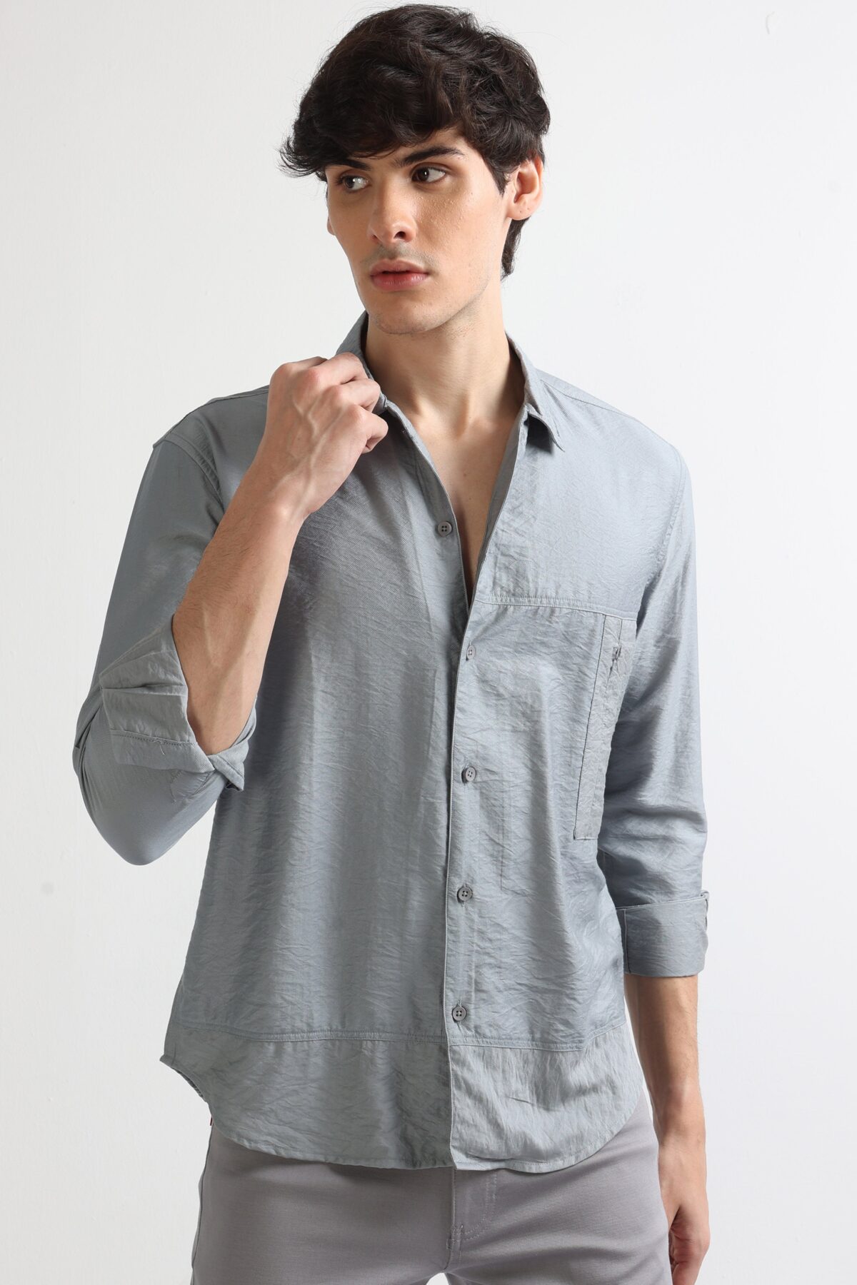 Ash Crushed Shirt for Men with Imported Fabric