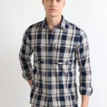 Men Grey Cargo Checked Shirt | Steel Grey