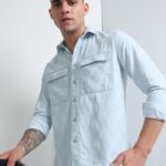 Men Light Blue Casual Plaid Shirt | Azure Mist