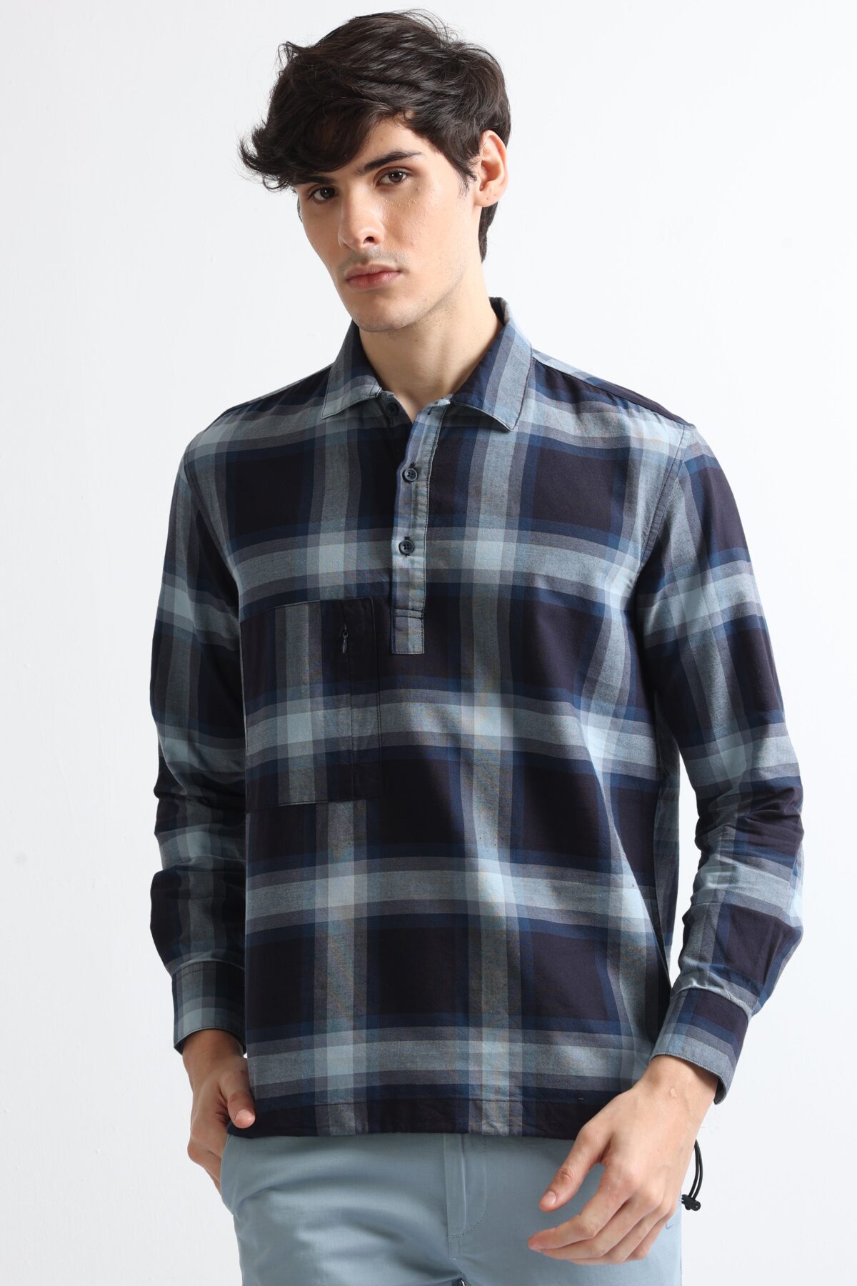 Men Navy Box Check Shirt | Midnight Sail