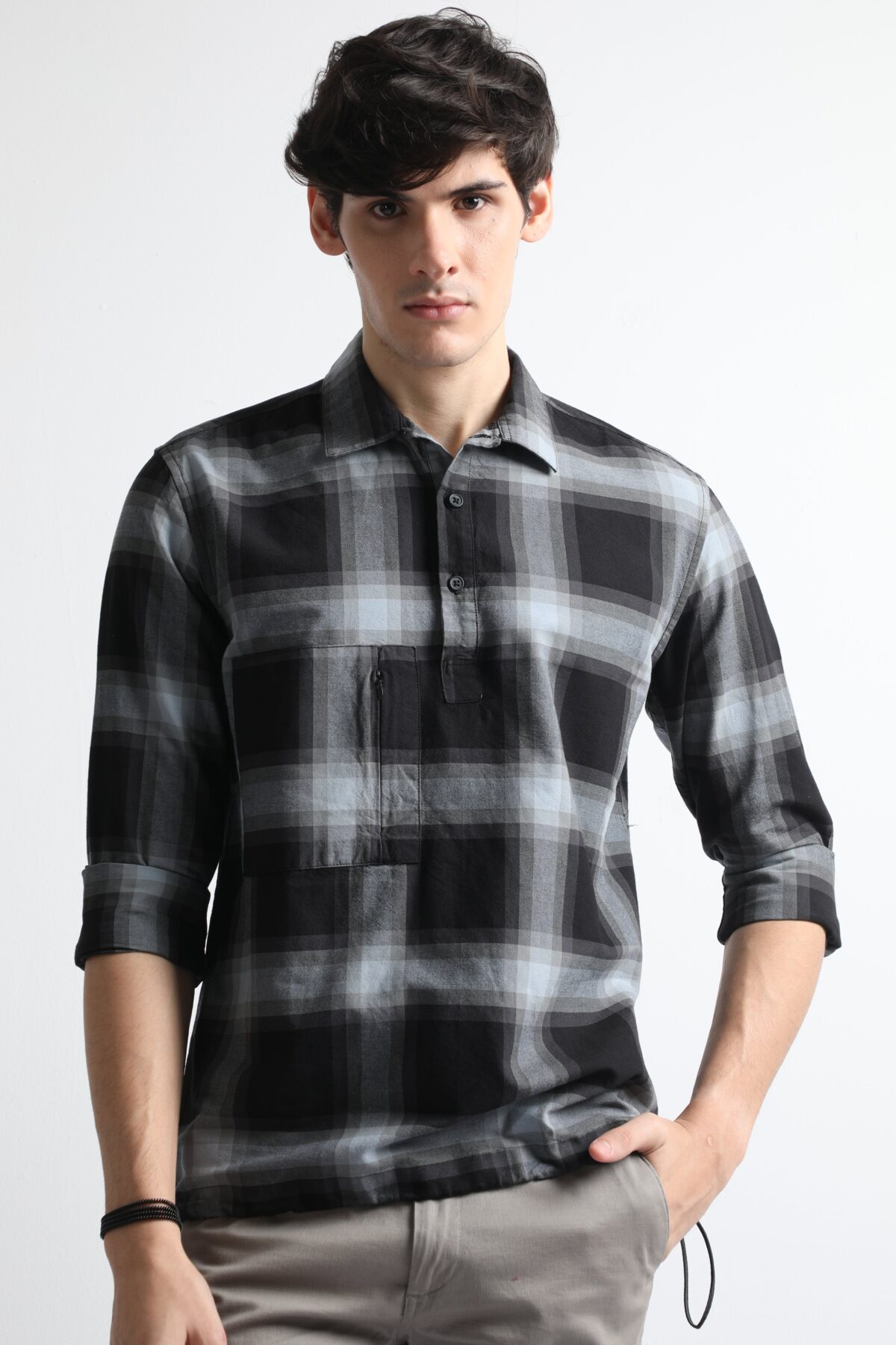 Men Retro Box Plaid Shirt | Carbon Black