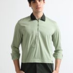 Pista Green Open Collar Kurta Style Shirt for Men