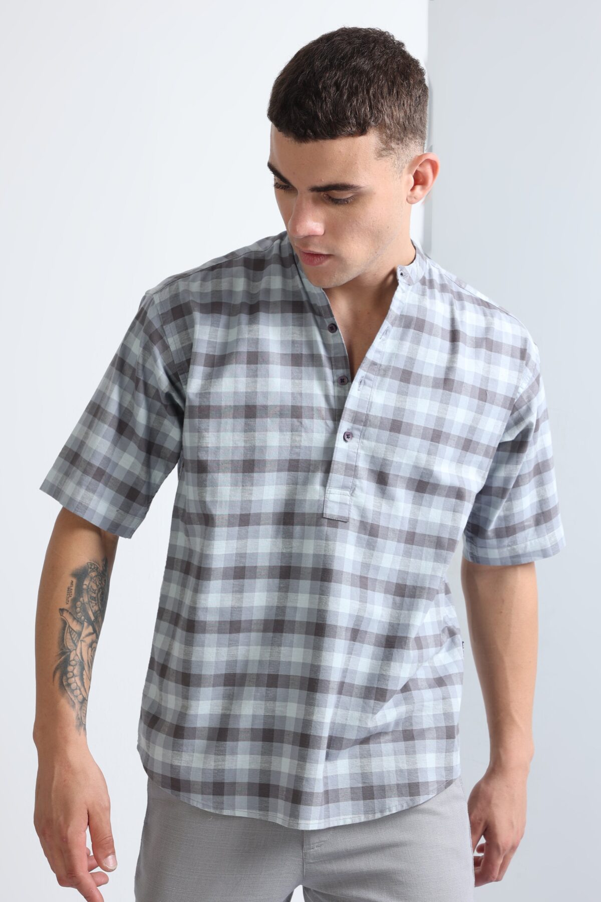 Men Grey Half Sleeve Kurta Shirt | Twilight Grey