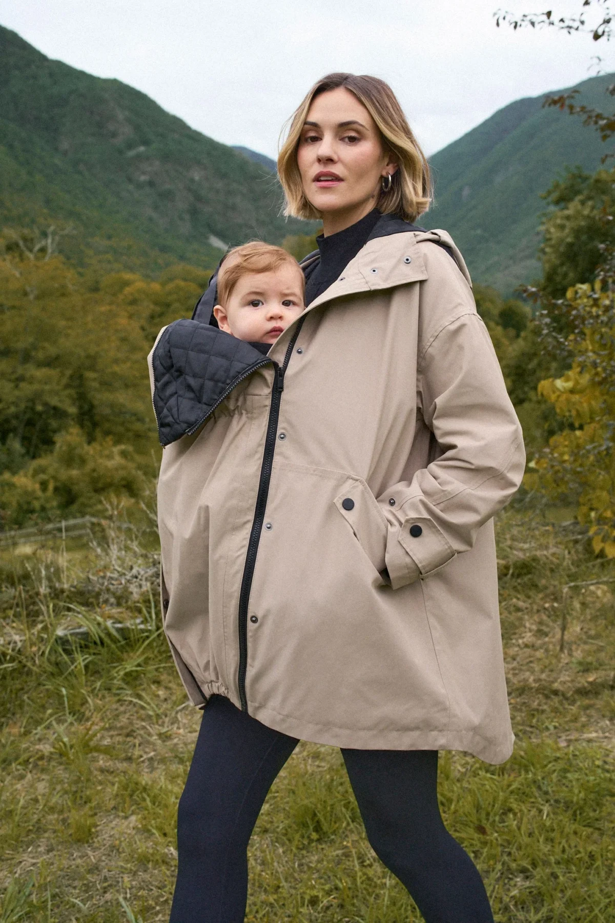 Grey 3 in 1 Maternity and Babywearing Waterproof Raincoat for Women