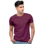 Maroon Solid Cotton T-Shirt for Men