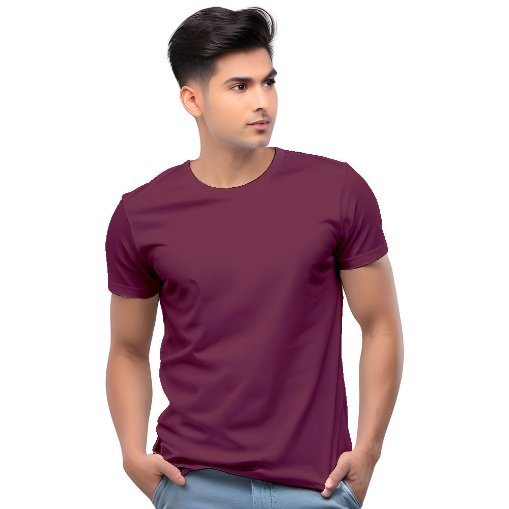 Maroon Solid Cotton T-Shirt for Men