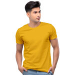 Mustard Solid Cotton T-Shirt for Men