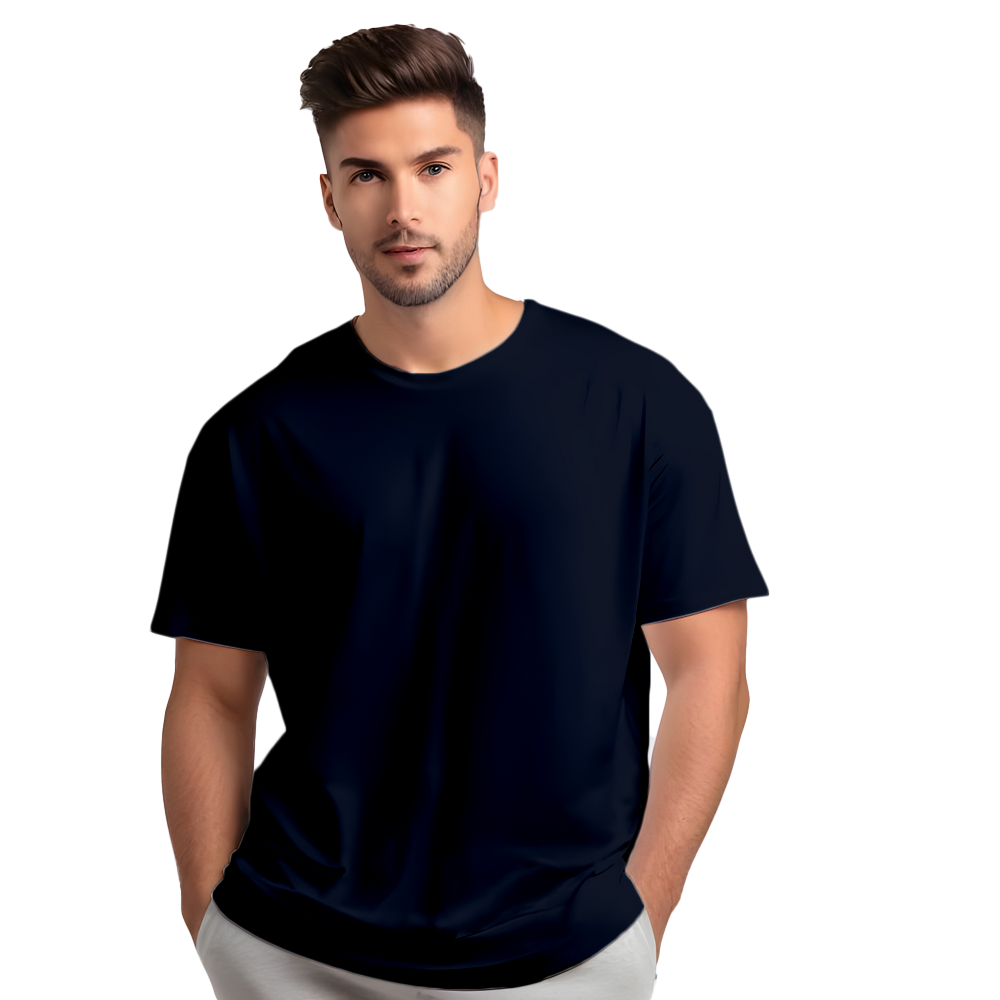 Navy Blue Plain Drop Shoulder Men T-Shirt