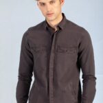 Grey Dyed Shirt with Double Pockets for Men