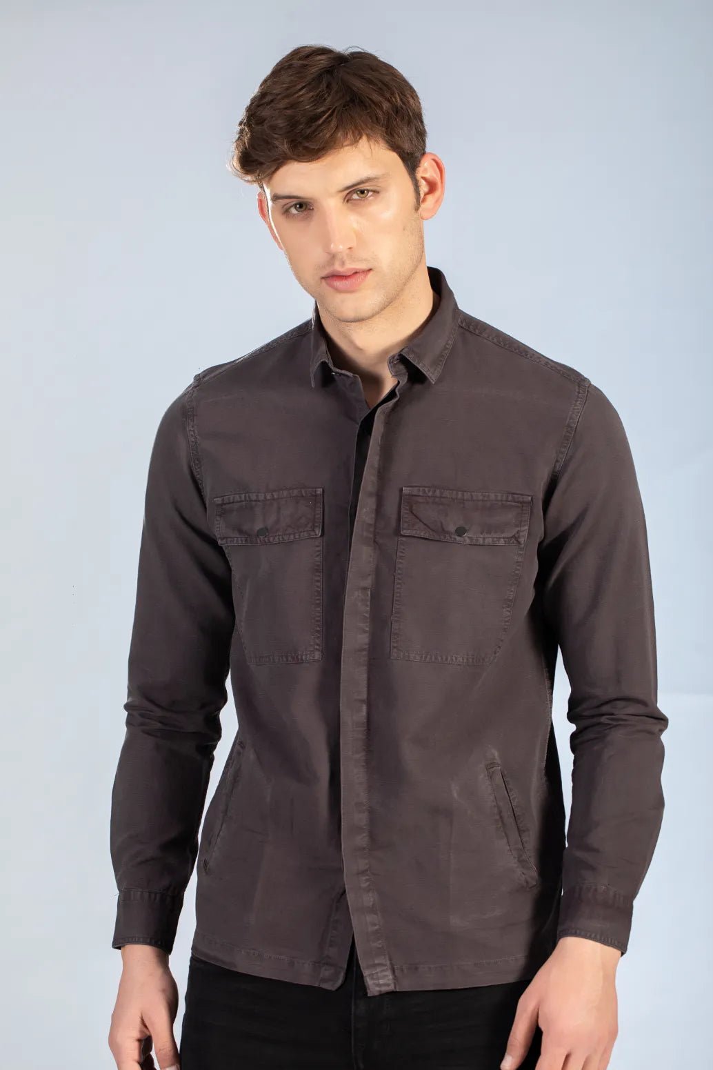 Grey Dyed Shirt with Double Pockets for Men