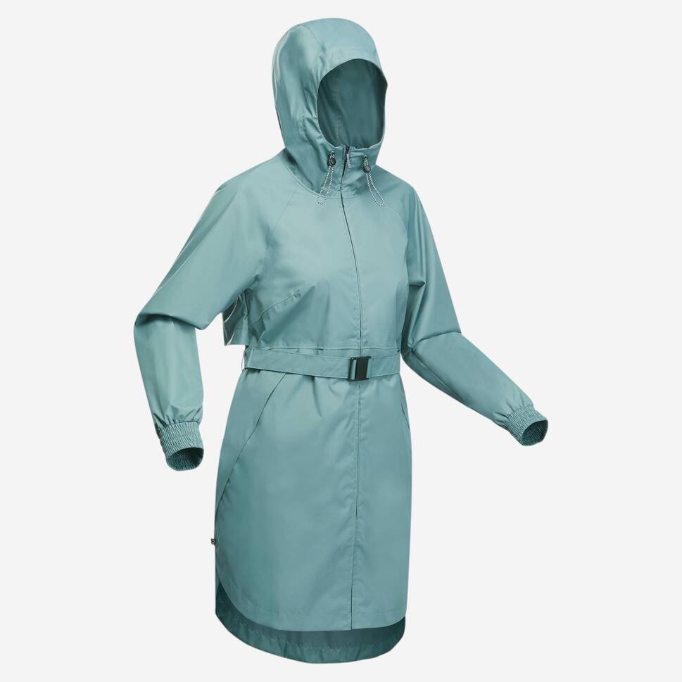 Women's Blue Waistband Waterproof Rain Jacket Lightweight Rain Protection