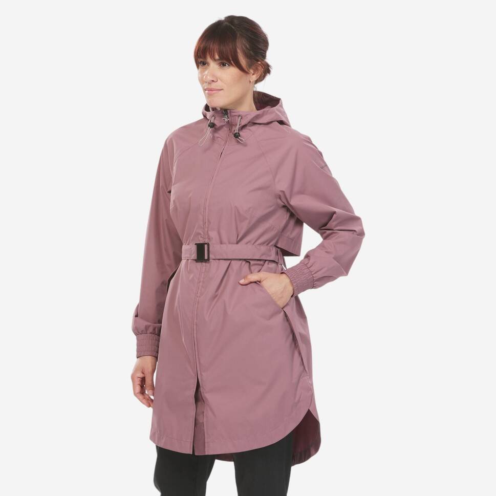 Women's Pink Waistband Waterproof Rain Jacket with Convenient Storage Pouch