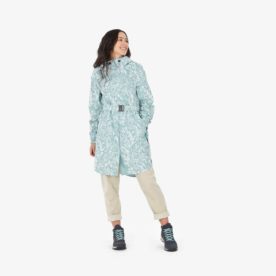 Women's Floral Print Waistband Rain Jacket with Storage Pouch