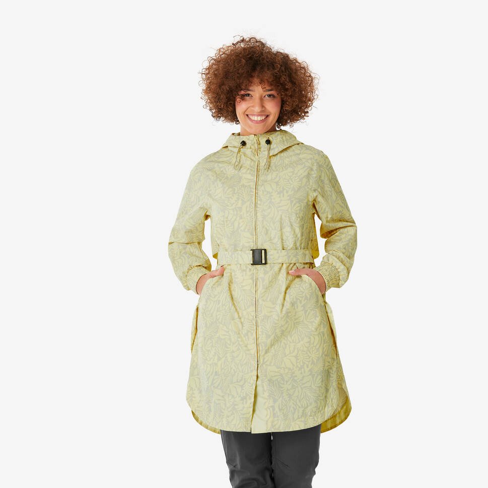 Women's Yellow Waistband Waterproof Rain Jacket with Carry Pouch
