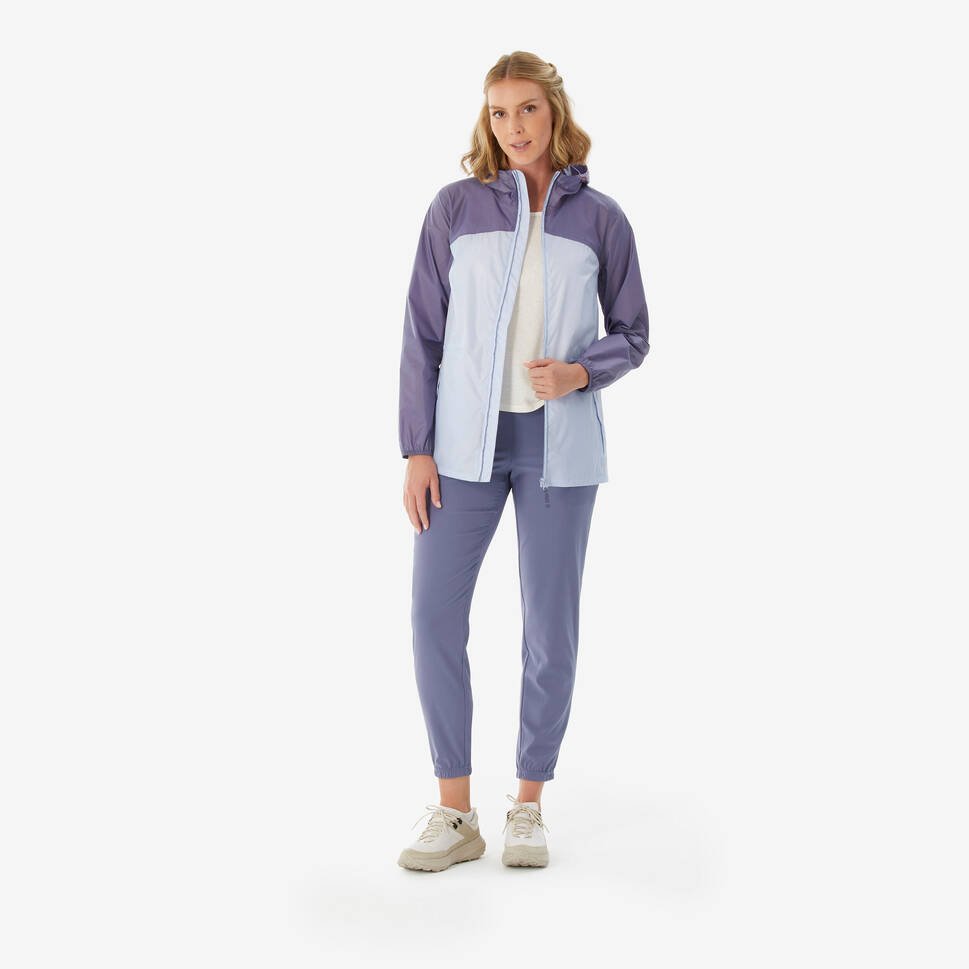 Women's Waterproof Hiking Rain Jacket with Hood and Full Zip Closure