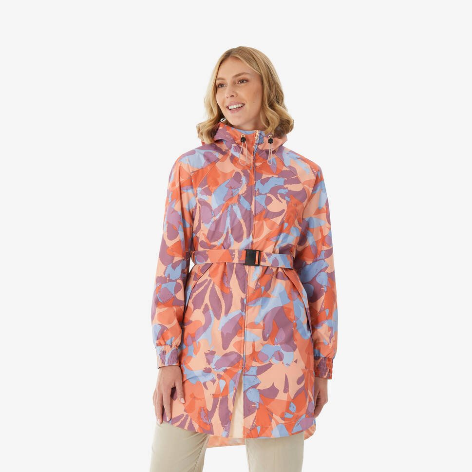 Women's Printed Waistband Waterproof Rain Jacket with Storage Pouch