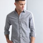 Grey Paneled Full Sleeve Shirt for Men